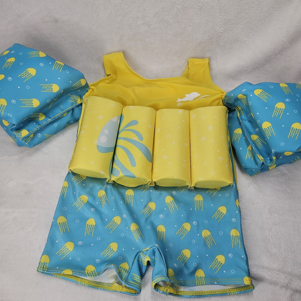 Gogokids Toddler Swim Float Suit 2-3Y Yellow Jellyfish Built In Floaties